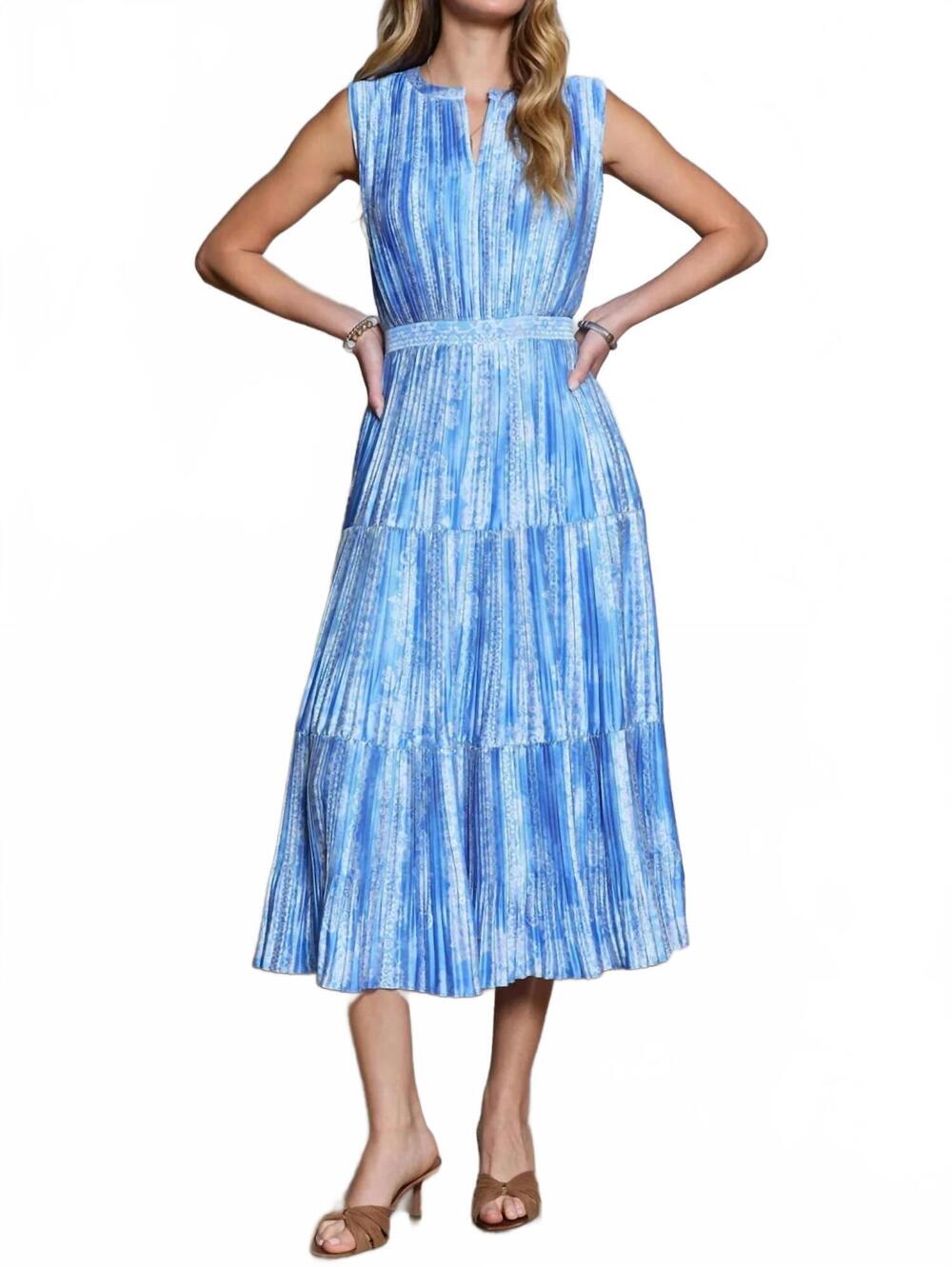 NEW CURRENT AIR sleeveless pleated dress in blue